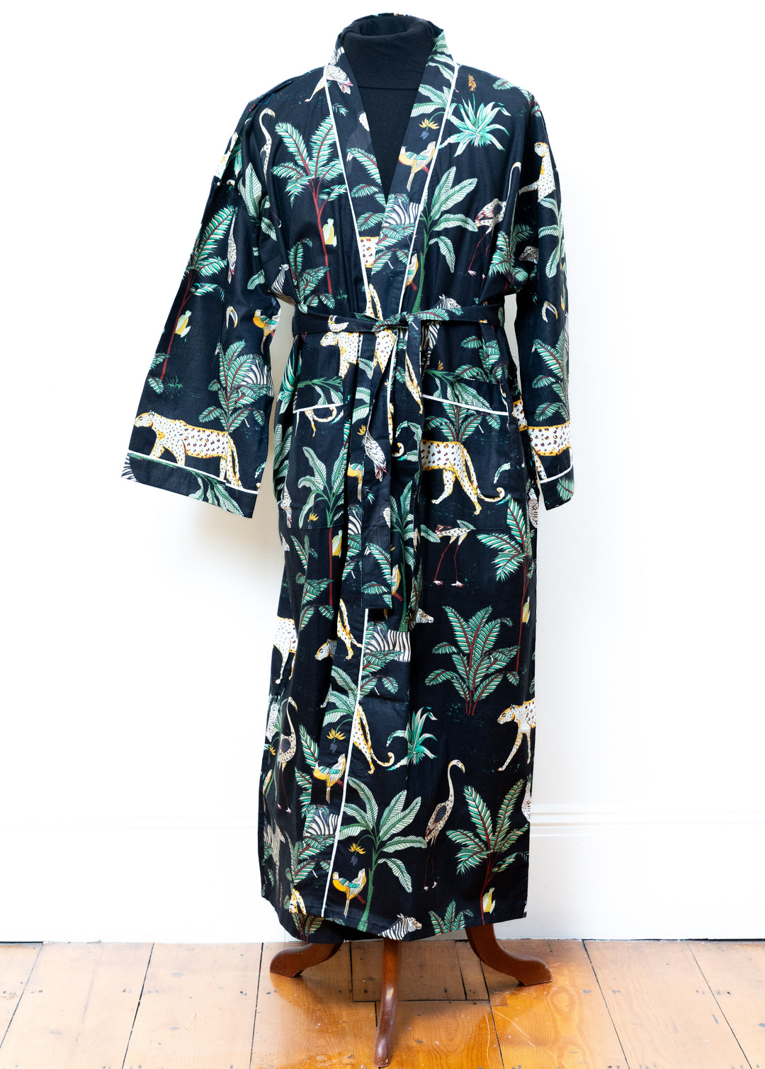 Cotton Dressing Gown - Black Jungle Costelloe + Costelloe Cotton Dressing Gown - Black Jungle Costelloe + Costelloe